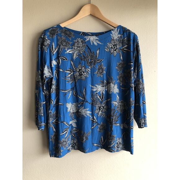 J. Jill Tops - J.Jill Wearever Collection Blue Floral Shirt Size Medium Women's Short Sleeve